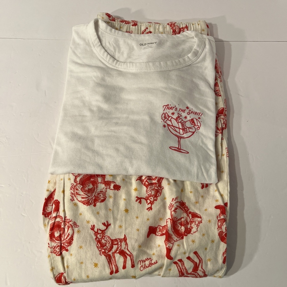 Old Navy Women's XL Christmas Pajama Lounge Set Martini Santa Reindeer Shirt